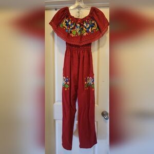 Mexican Hand Embroidered off shoulder Jumpsuit Size S//M